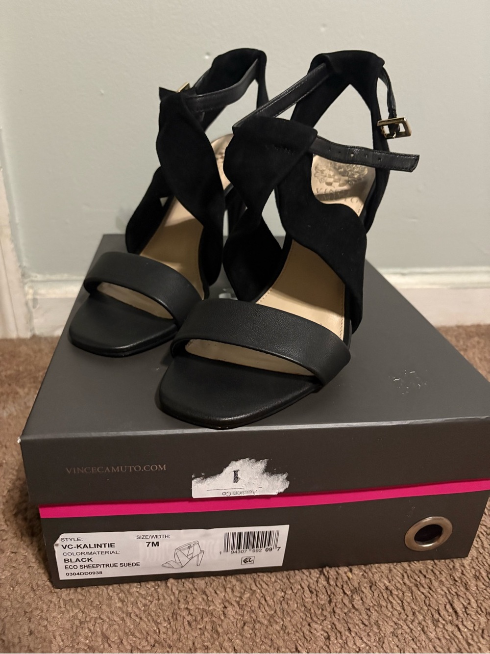 Vince Camuto Black Suede Crisscross Ankle Strap Heels
